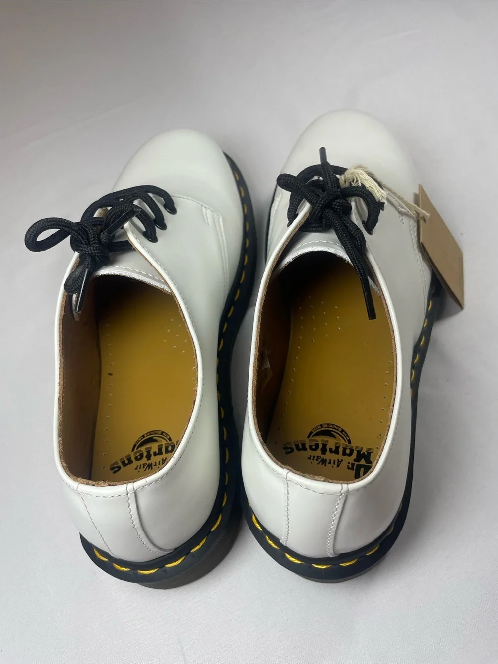 Dr. Martens White Leather 3-Eye Derby Shoes with Black Sole